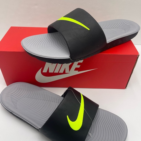 Nike Men’s Black Slides with Neon Green Logo - Picture 14 of 16